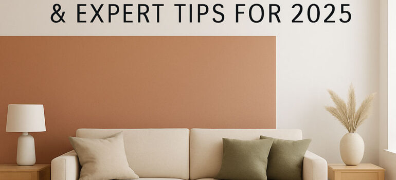 Modern living room in Canberra featuring 2025's top interior painting color trends with warm terracotta and soft neutral tones.