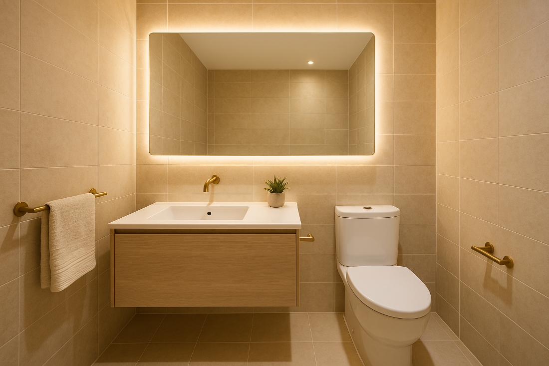 Finished modern small bathroom with cozy and elegant details