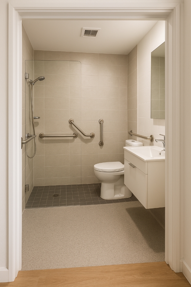 Accessible bathroom services Canberra with walk-in shower and grab bars