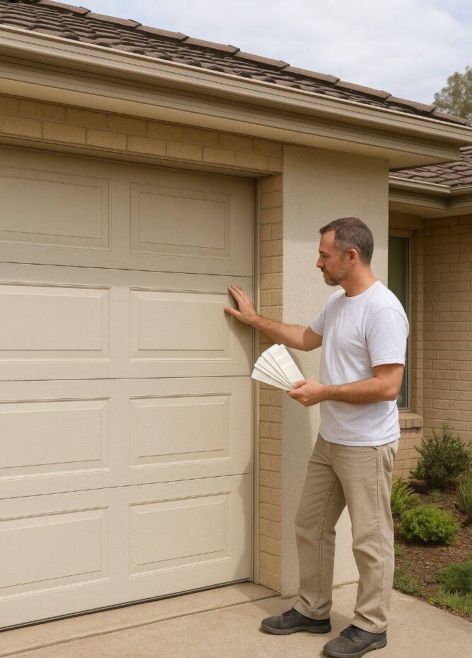 Professional garage painter assessing garage in Canberra