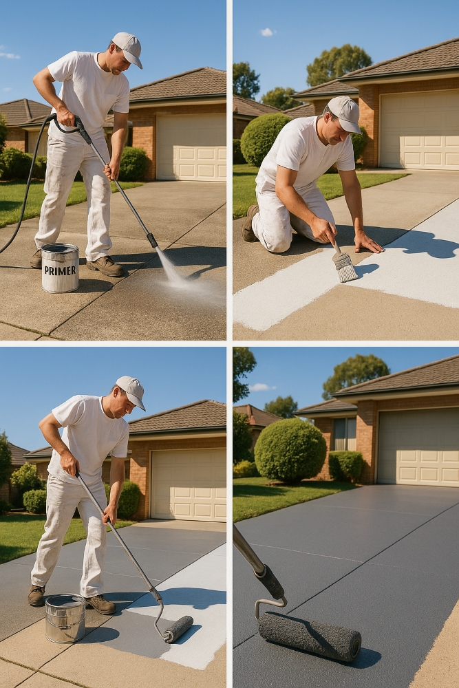 Canberra painters preparing and painting a residential driveway