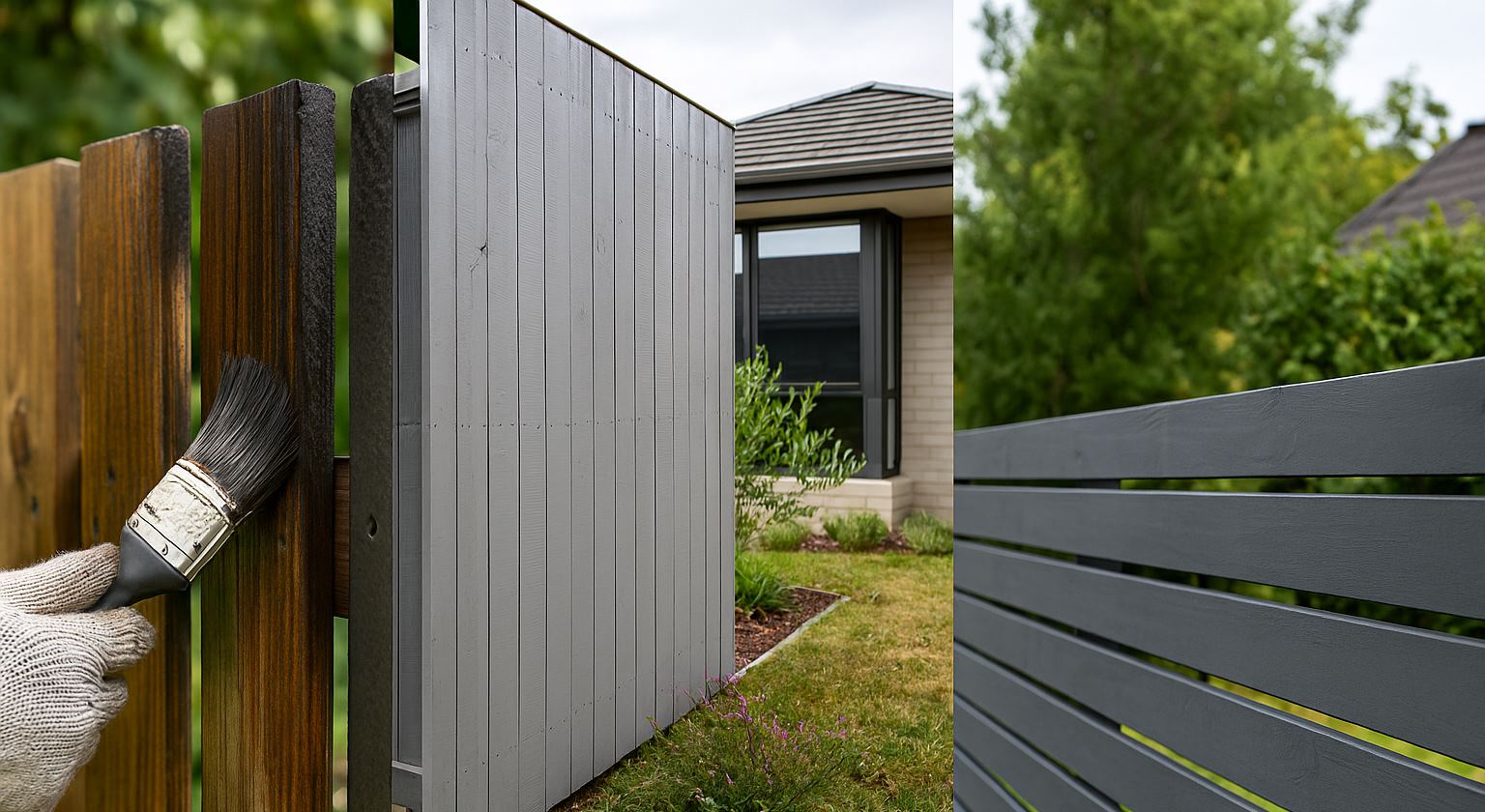 Before and after photos showing the benefits of professional fence painting including protection, transformation, and durability