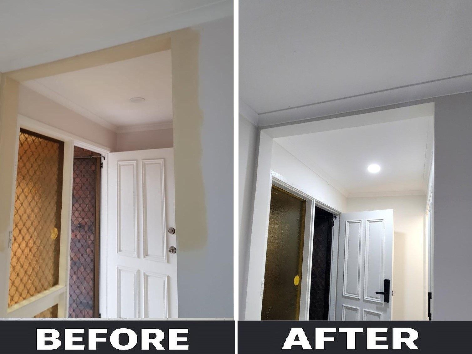 Residential Painting Canberra – Interior doorway before and after professional painting