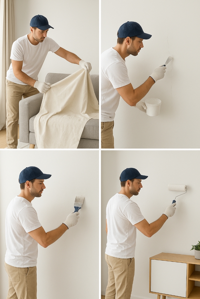 Canberra painter showing step-by-step living room painting process.