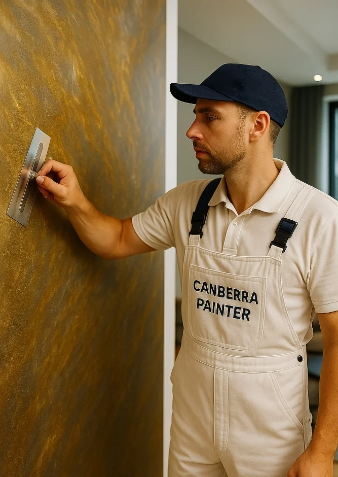 Professional painter applying decorative paint effects in Canberra home