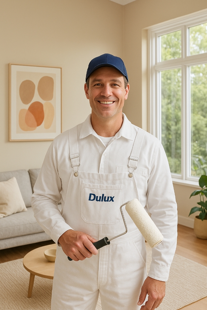 Professional house painter in Canberra showcasing a freshly painted living room.