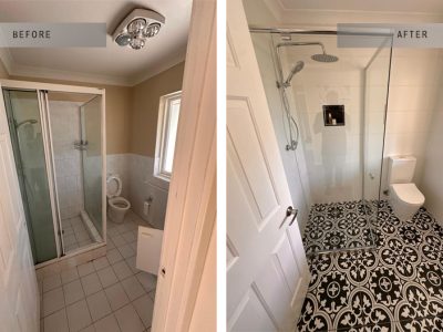 Before and after bathroom renovation Deakin Canberra