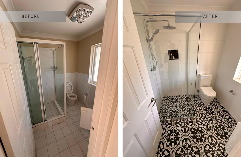Before and after bathroom renovation Deakin Canberra