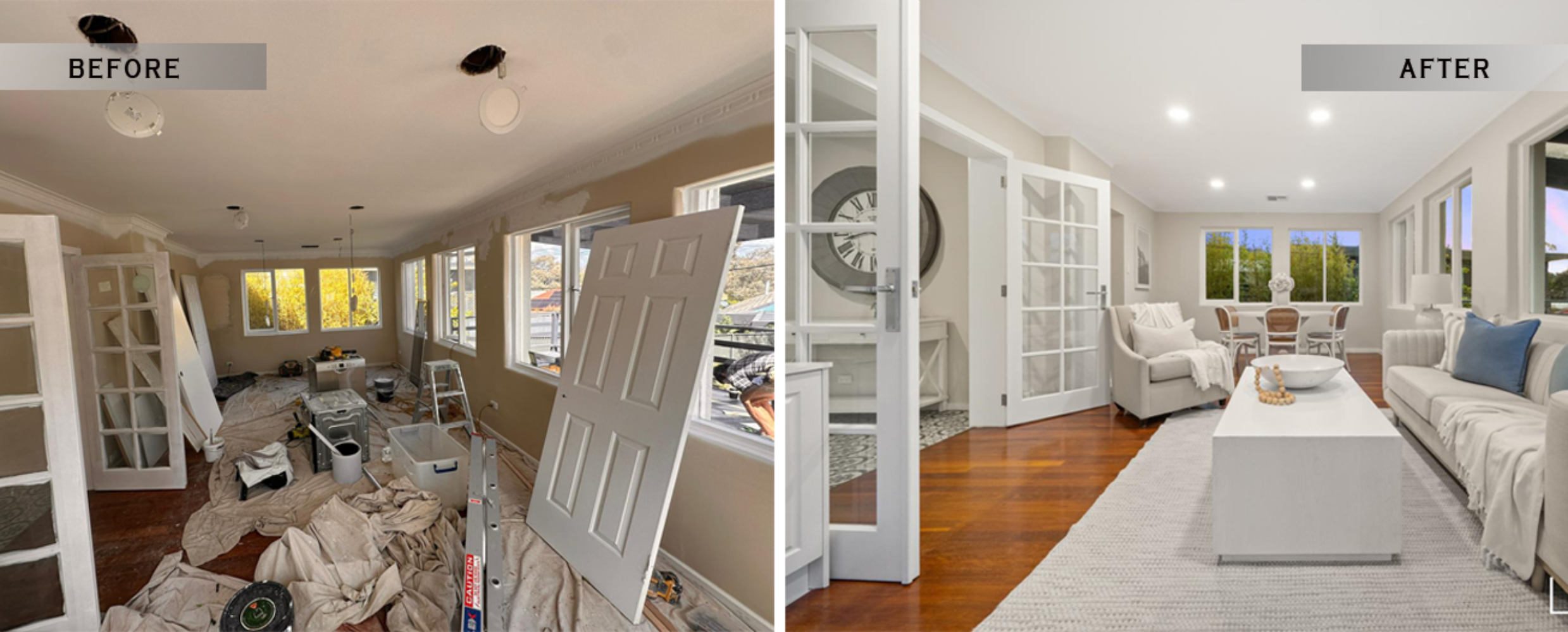 completed living and dining room after interior painting at 22 fergusson crescent, deakin